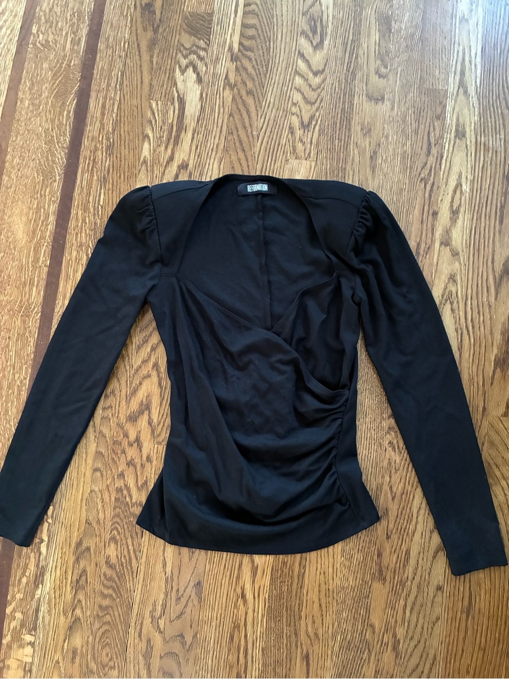 REFORMATION Black surplus Long-Sleeve V-Neck Top